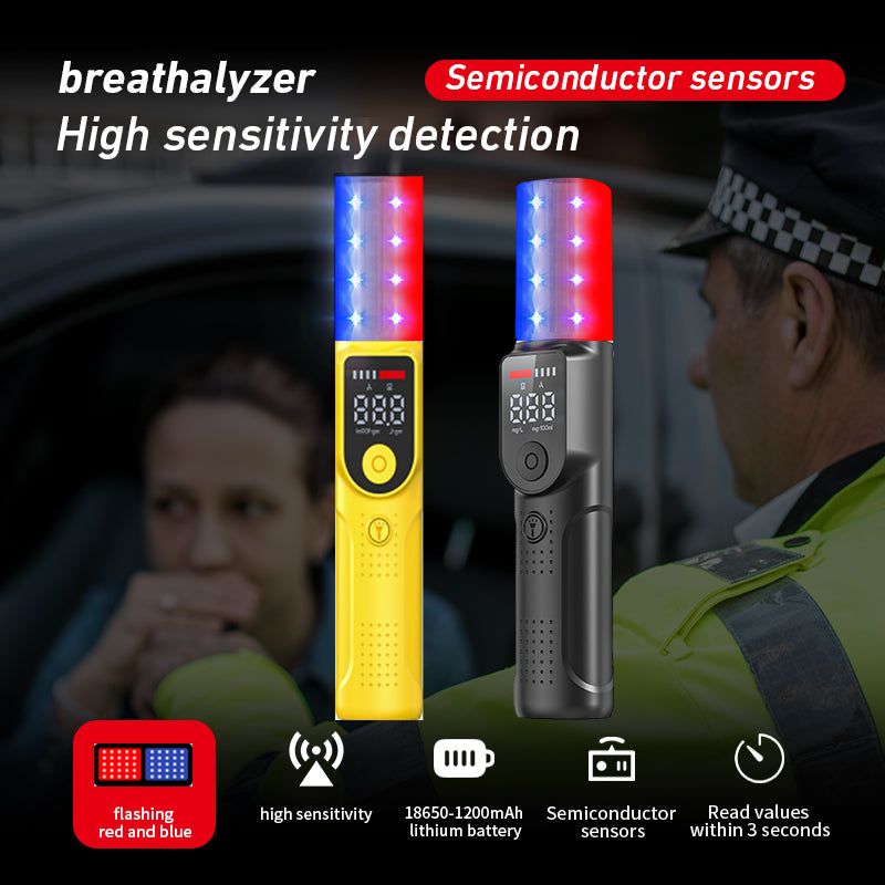Alcohol Tester High Sensitivity 3-Second Voice Result Announcement Red and Blue Flashing 18-Hour Long Battery Life