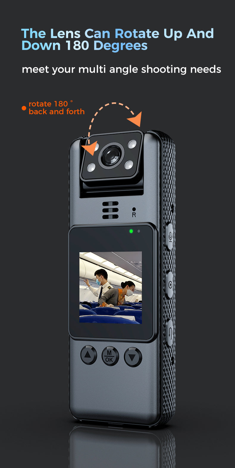A23 Badge-style Recorder 180° Rotatable Lens 70g Ultra-Clear Body One-Touch Start Recording