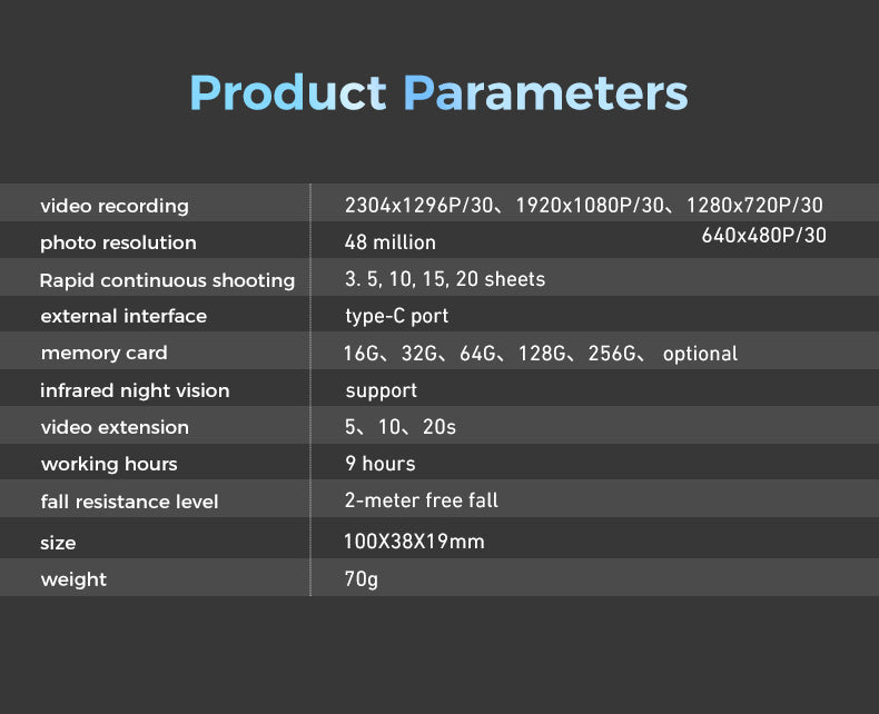 A23 Badge-style Recorder 180° Rotatable Lens 70g Ultra-Clear Body One-Touch Start Recording