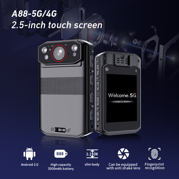 A88 Body-Worn Camera 4G/5G Wireless Transmission Remote Real-Time Monitoring 2.8-inch Touch Screen