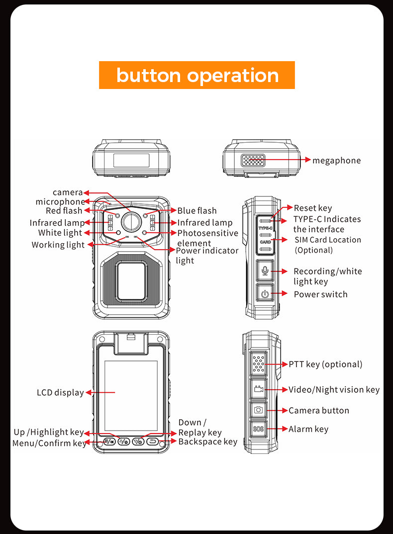 AWS-CAT1 4G Body-Worn Camera 4K High-Definition Video Recording IP68 Waterproof and Dustproof