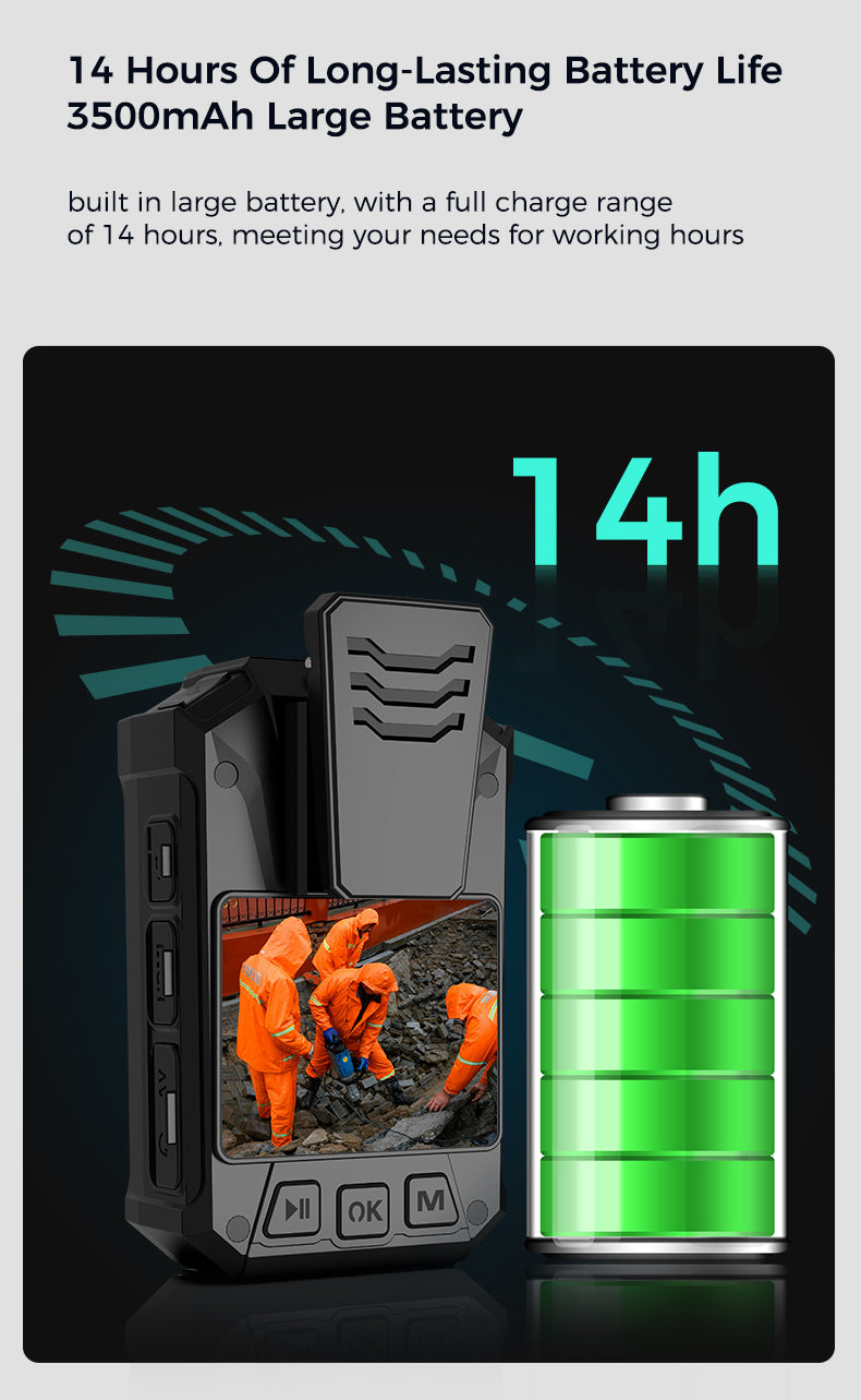 B4K4 Body Worn Camera 18-Hour Long Battery Life 4K Ultra HD Recording IP68 Waterproof and Dustproof GPS Real-Time Positioning