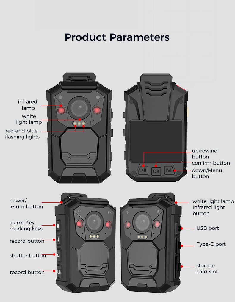 B4K4 Body Worn Camera 18-Hour Long Battery Life 4K Ultra HD Recording IP68 Waterproof and Dustproof GPS Real-Time Positioning