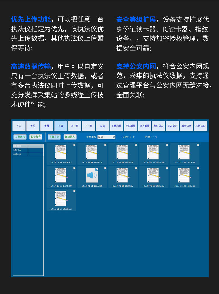 20 devices of C6 law enforcement recorder data collection station upload data simultaneously