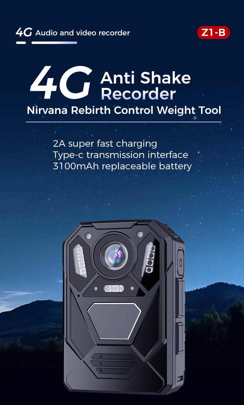 Z1-B 4G Body-Worn Camera with 4G, Anti-Shake Technology, IP68 Waterproof and Dustproof, 3100mAh Large Battery, 2A Fast Charging