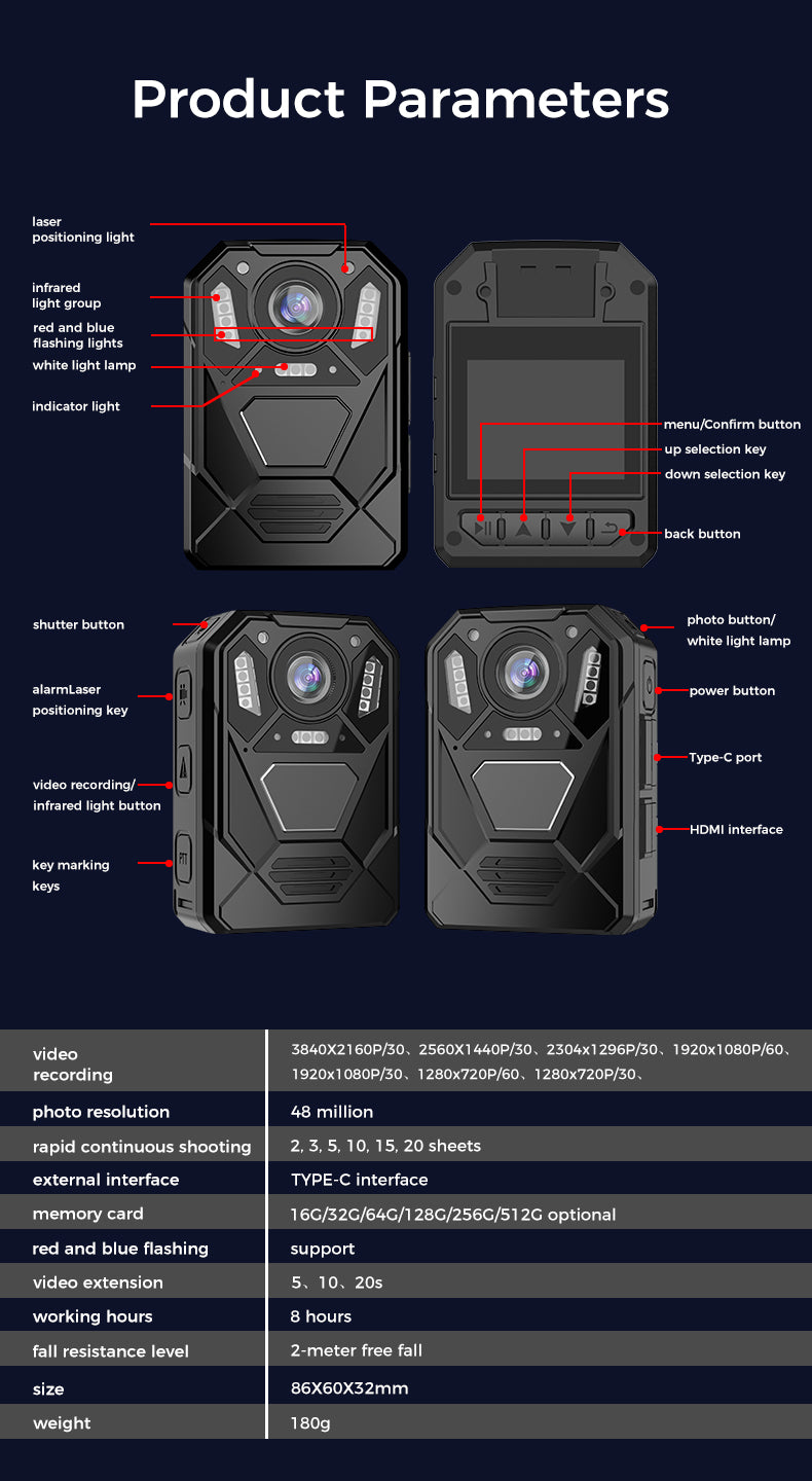 Z1-B 4G Body-Worn Camera with 4G, Anti-Shake Technology, IP68 Waterproof and Dustproof, 3100mAh Large Battery, 2A Fast Charging